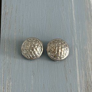 Awesome Silver Tone Metal Button Style Vintage Clip On Earrings